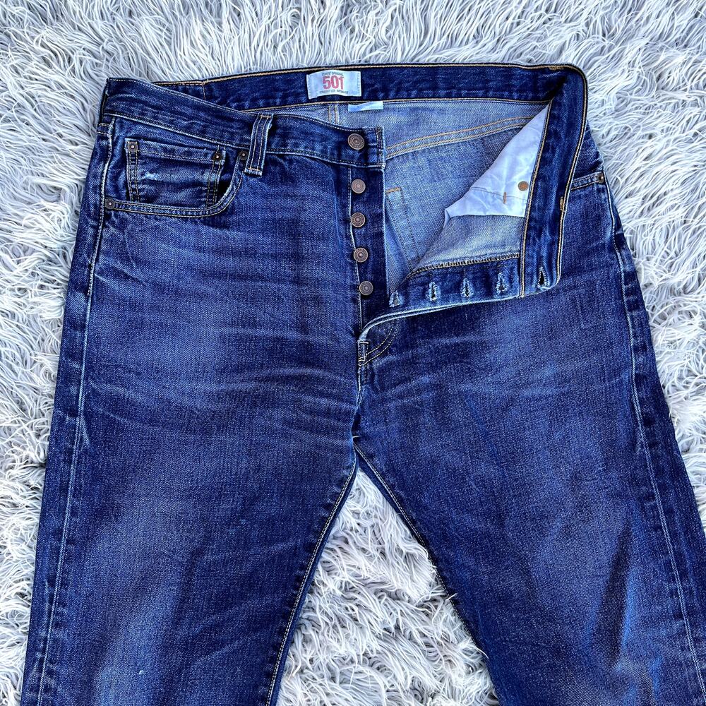 VTG Levi's 501 Straight Leg Button Fly Denim Jeans Mens 34 Long Tall Distressed